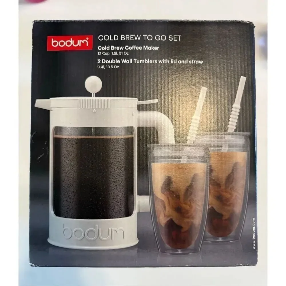Bodum Cold Brew To Go Set Iced Coffee Maker & 2 Tumblers 12-14 Hours Overnight